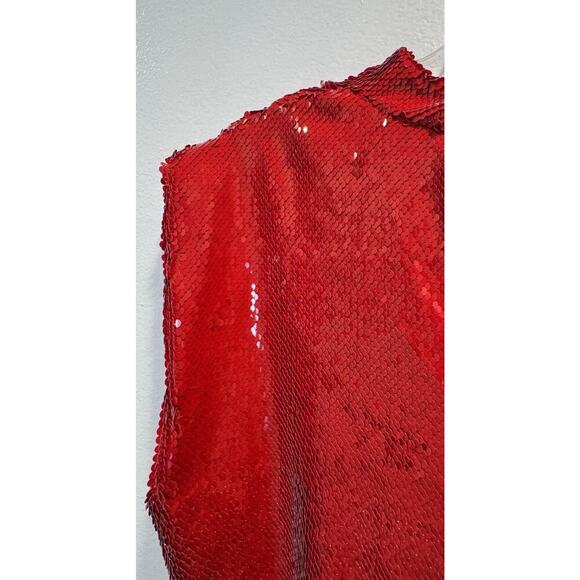 Amanda Uprichard New York Blouse Size Medium Draped Top Red Sequin Fabienne - Picture 6 of 9